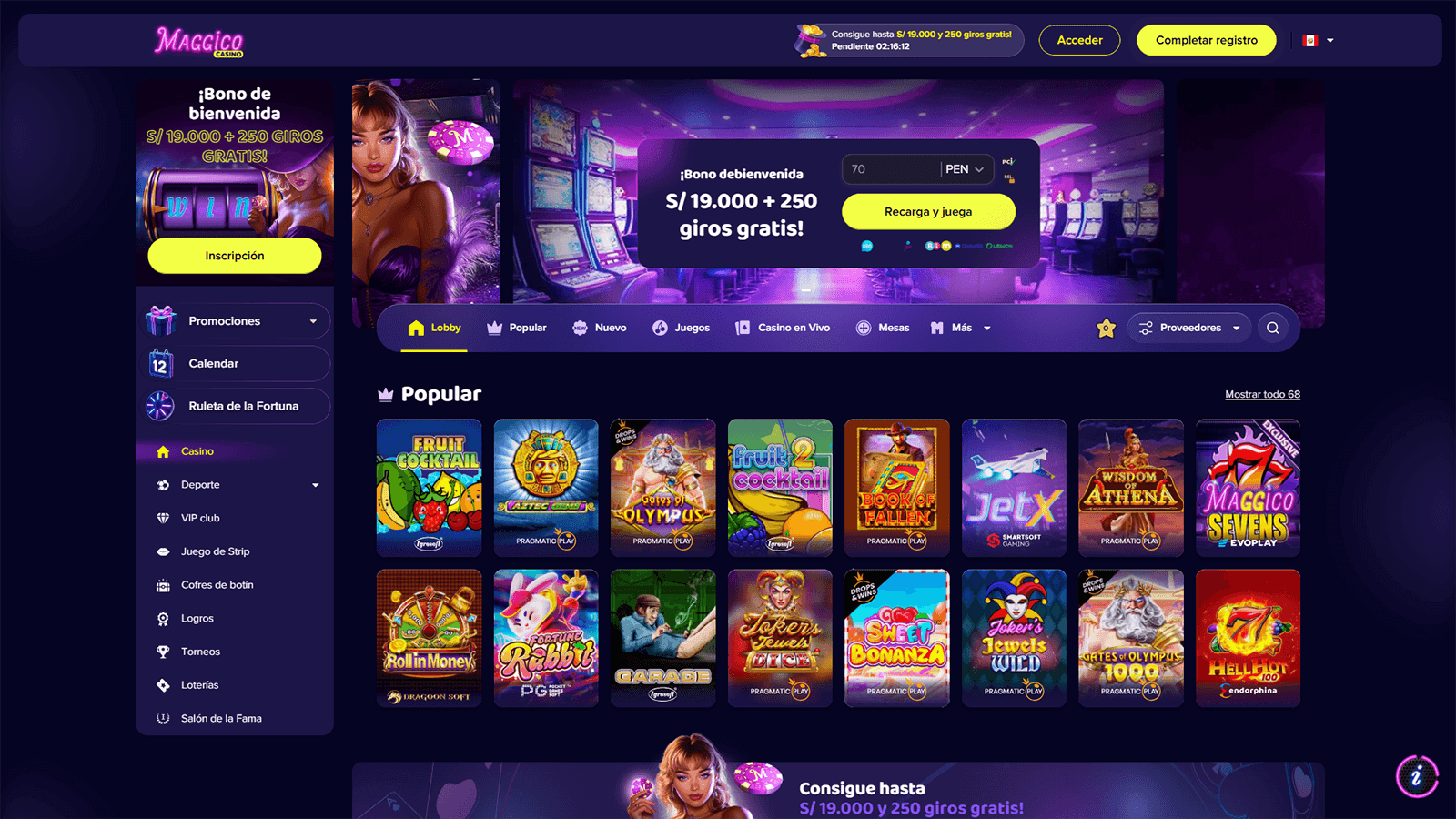 Página de inicio de Maggico Casino en Perú