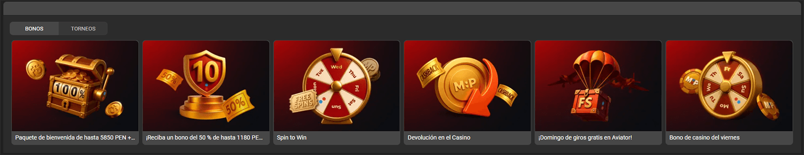 Seleccion de bonos de Megapari Casino en Peru